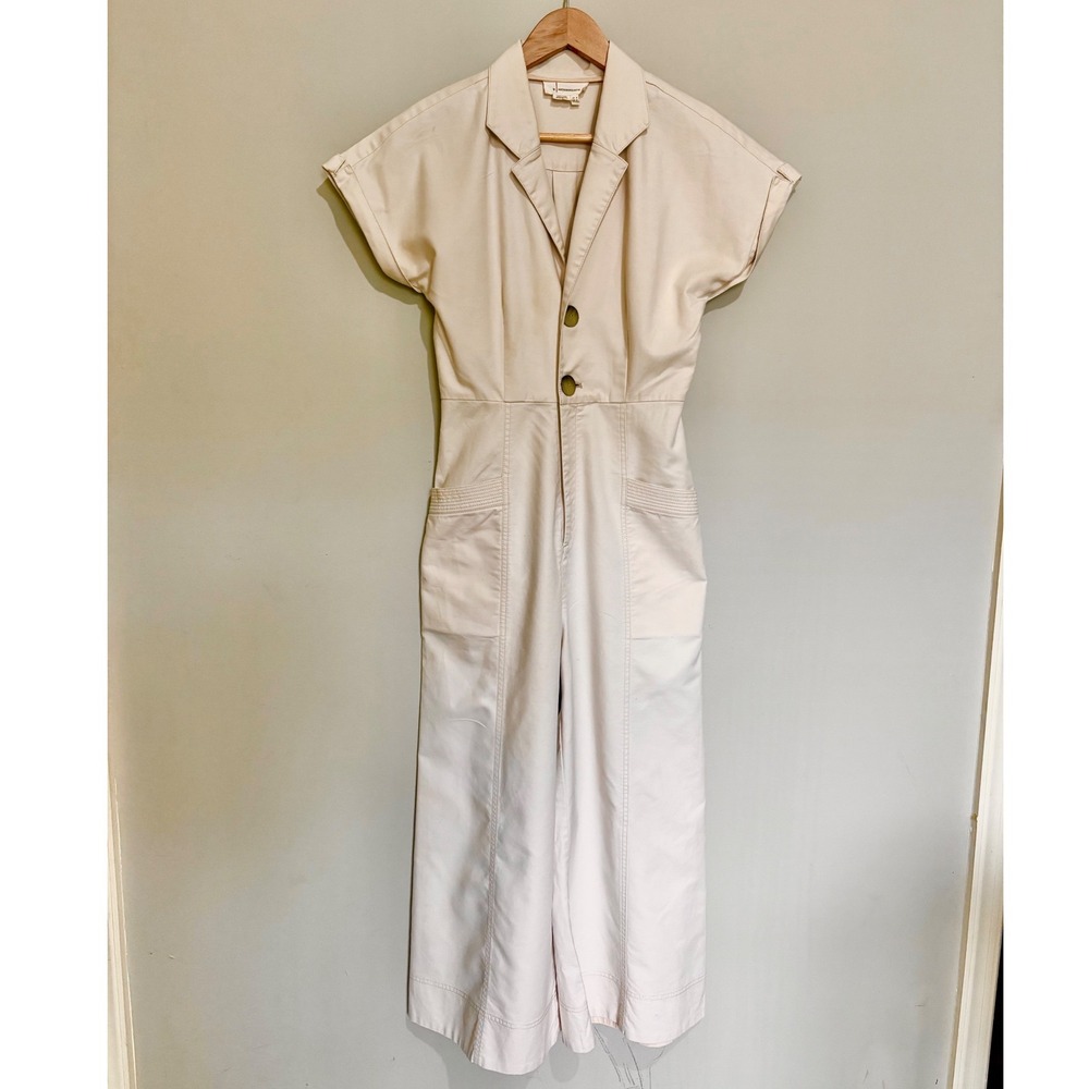 Anthropologie Cream Utility Wide Leg Jumpsuit Size 4